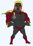 award badge brown_skin buff cape capeshit closed_mouth clothes glove hunky_twink_sex_machine meta:unfunny_garbage nusoicaca shitskin slopjak soyjak_party superhero text variant:alicia yellow_hair // 564x783 // 34.3KB