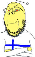 antenna arm closed_mouth country cross finland flag glasses red_eyes reddit smug soyjak stubble variant:gapejak yellow_skin // 482x788 // 158.5KB