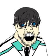 anime blue_eyes clothes crazed hair mahouka_koukou_no_rettousei mustache necktie shiba_tatsuya soyjak stubble uniform variant:feraljak white_skin // 1500x1500 // 303.4KB