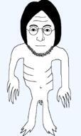 eyebrows forehead_lines full_body glasses hair mouth_closed nose skeleton soyjak stubble subvariant:fingerboy variant:lennonjak // 114x192 // 18.8KB