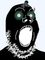 black_skin glowing_eyes inverted open_mouth soyjak stubble thougher variant:gapejak // 600x800 // 103.0KB