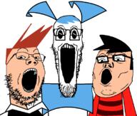 3soyjaks cartoon clothes glasses my_life_as_a_teenage_robot nickelodeon no_nose open_mouth robot soyjak stretched_mouth stubble trend:soyjak_trio variant:gapejak variant:markiplier_soyjak variant:tony_soprano_soyjak xj9 // 828x704 // 35.9KB