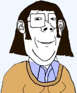 brown_hair closed_mouth clothes ear glasses hair smile soyjak tranny variant:protestantjak // 740x896 // 176.5KB