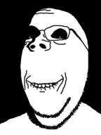 biting_lip black_background black_sclera closed_mouth glasses ominous shadow smile soyjak stubble subvariant:wholesome_soyjak variant:gapejak // 600x800 // 23.9KB