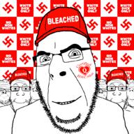 bleached bloodshot_eyes bwc closed_mouth clothes hat its_just_getting_started meta:tagme multiple_soyjaks queen_of_hearts smile subvariant:wholesome_soyjak swastika text variant:a24_slowburn_soyjak variant:cobson variant:gapejak variant:markiplier_soyjak // 1024x1025 // 255.1KB