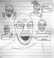 artist:entiral christmas disgusted drawing glasses happy headphones open_mouth paper santa_hat smirk soyjak stubble text textbox variant:feraljak // 2919x3144 // 3.9MB
