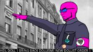 adolf_hitler armband background bald closed_mouth clothes doll doll_(user) dollism drawfag eyebrows gem glasses hand nose purple_skin raised_hand stubble suit uniform variant:soyak // 714x400 // 211.9KB
