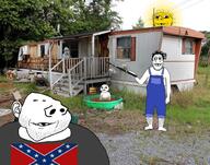 arm baby building confederate deformed ear flag flag:confederate_states_of_america full_body glasses hair hand holding_object irl_background leg multiple_soyjaks mushroom no_eyebrows open_mouth smile soyjak star stubble subvariant:arkansasjak subvariant:grinlook_poggers subvariant:nathaniel subvariant:wholesome_soyjak sun tree variant:feraljak variant:gapejak variant:impish_soyak_ears variant:markiplier_soyjak // 1024x805 // 1.5MB