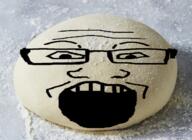 dough food glasses irl objectsoy open_mouth series:foodeez! soyjak stubble variant:markiplier_soyjak // 652x475 // 510.3KB