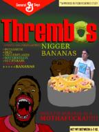 2soyjaks banana beard black_skin bowl cereal clothes ear food glowing nigger open_mouth red_lips smile terry_davis text thrembos tongue variant:impish_soyak_ears variant:nigjak yellow_eyes yellow_teeth // 601x800 // 160.7KB