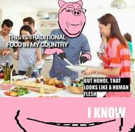 animal arm ear food glasses hand hohol holding_object pig pink_skin smile soyjak stubble subvariant:wholesome_soyjak text ukraine variant:gapejak // 823x805 // 644.7KB