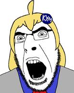 clothes glasses hair knowyourmeme necktie open_mouth soyjak stubble variant:cobson yellow_hair // 721x897 // 29.4KB