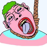 beard black_sclera crying dead earring eyelashes female flag flag:transgender_pride_flag glasses green_hair hair hanging open_mouth pink_skin pooner red_lips rope series:foidjaks soyjak stubble subvariant:bridget suicide template tongue tranny variant:bernd yellow_teeth // 767x759 // 35.2KB