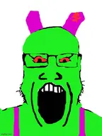 glasses green_skin imgflip.com looking_at_you open_mouth red_eyes variant:markiplier_soyjak // 500x666 // 34.1KB