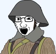 army backpack camouflage clothes east_germany glasses helmet jacket m1956_helmet military open_mouth soldier soyjak strichtarn stubble uniform variant:soyak // 830x809 // 140.1KB