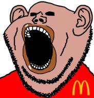 amerimutt brown_skin clothes ear mcdonalds open_mouth soyjak stubble subvariant:impish_amerimutt variant:impish_soyak_ears // 596x624 // 66.8KB