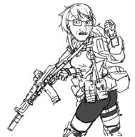 anime booty_shorts clothes coomer_artstyle firearm glasses gun hair holding_gun holding_object holding_rifle looking_at_you open_mouth rifle soldier soyjak stubble subvariant:soyak_(concerned) variant:soyak white_background worried // 600x611 // 83.6KB