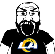 angry balding beard black_shirt careless clothes enthusiast glasses hair logo los_angeles_rams national_football_league nfl open_mouth shit_nobody_cares_about shit_nobody_cares_about_enthusiast shitnobodycaresabout snca soyjak subvariant:science_lover text tshirt variant:markiplier_soyjak white_text // 800x789 // 144.7KB