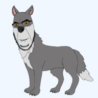 animal ear fangs full_body fur furry glasses series:animaljaks smile soyjak stubble tail teeth variant:cobson wolf yellow_sclera // 1200x1200 // 101.1KB