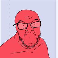 dot_spam glasses mustache red_skin small_eyes small_mouth soyjak spammer stubble variant:feraljak // 1500x1500 // 32.2KB