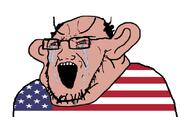 amerimutt bloodshot_eyes brown_skin country crying ear fat flag glasses large_eyebrows open_mouth soyjak stretched_mouth stubble united_states variant:soyak // 1127x685 // 106.3KB
