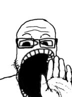 glasses hand merge open_mouth soyjak stubble subvariant:tismjak variant:gapejak variant:markiplier_soyjak // 490x653 // 167.8KB