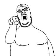angry glasses open_mouth pointing pointing_at_viewer stubble variant:unknown // 712x718 // 6.0KB