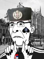 bbc biting_lip clothes country ear facial_mark flag flag:serbia glasses hair hand hat irl_background merge nato nose_piercing nose_ring painted_nails queen_of_spades serbia soyjak spade subvariant:hornykuz subvariant:slutson tattoo track_suit variant:carterjak variant:cobson variant:kuzjak // 810x1080 // 551.6KB