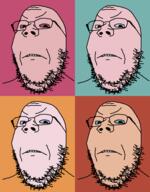 4soyjaks andy_warhol angry art frown glasses soyjak stubble trend:colorjak variant:gapejak // 1246x1592 // 216.9KB