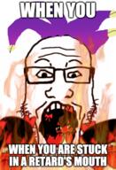 bury_ebil_gril clothes glasses hat jester open_mouth s4s_(4chan) soyjak stubble text variant:markiplier_soyjak // 980x1438 // 1.1MB