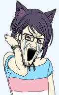 anime arm bloodshot_eyes cat_ear catgirl clothes crying ear flag glasses hair hand open_mouth paxiti soyjak stretched_mouth stubble tranny tshirt variant:soyak white_skin // 600x960 // 34.1KB