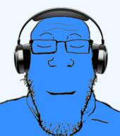 animated blue_skin calm closed_eyes closed_mouth glasses headphones smile soyjak stubble variant:markiplier_soyjak // 500x565 // 336.5KB