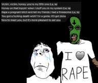 abuse bitch biting_lip bruise closed_mouth crying domestic_violence eye_shadow eyelashes female frown girl glasses goblin_(tyler_the_creator) hair i_love lyrics pointing rape sad shadow shadowjak ski-mask song soyjak subvariant:annabelle subvariant:wholesome_soyjak tear tyler_the_creator variant:gapejak variant:shirtjak woman // 1000x848 // 184.2KB