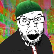 angry beard clothes glasses hat irl_background islam open_mouth schizo soyjak stubble variant:feraljak // 1500x1500 // 2.0MB