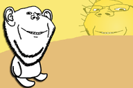 2soyjaks bald drop_shadow ear glasses grin lightning looking_at_viewer looking_at_you no_glasses sand shadow sit sitting smile stubble subvariant:wholesome_soyjak sun sunrise teeth variant:gapejak variant:impish_soyak_ears wholesome // 1022x682 // 108.9KB