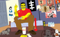 animal arm art bong boot buck_teeth cat china chinese_text clothes communism cultist discord female finger flag game_controller grand_theft_auto grand_theft_auto_v hand holding_game_controller holding_object holding_poop jimmy_de_santa leg lifeweb mao_zedong persona plastic_bottle poop poster propaganda subvariant:chudjak_front subvariant:nucob swastika variant:chudjak variant:cobson variant:gapejak veiny_eyes water water_bottle yellow_skin // 3480x2160 // 3.7MB