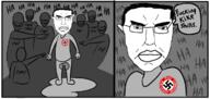 4chan angry comic glasses laughing nazism piss pol_(4chan) rent_free soyjak subvariant:chudjak_front swastika text variant:chudjak // 1200x567 // 334.3KB