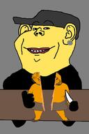 2soyjaks ack arm asian cheese closed_mouth clothes ear froot full_body glasses ham knife open_mouth smile stubble table tranny variant:bernd variant:impish_soyak_ears yellow_skin zach_choi // 1000x1500 // 227.0KB
