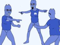 3soyjaks arm bloodshot_eyes blue_skin clenched_teeth closed_mouth clothes crying discord hand meme nsfw open_mouth penis pointing small_penis soyjak spiderman variant:chudjak // 1600x1200 // 123.3KB