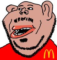 amerimutt black_sclera clothes mcdonalds mutt mutt_lips red_shirt subvariant:felix subvariant:impish_amerimutt tan_skin teeth variant:impish_soyak_ears white_pupils // 598x628 // 18.6KB