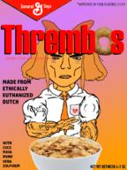 bowl buff cereal clothes dutch food mymy_(ongezellig) necktie ongezellig orange_hair orange_skin peer_review soyjak subvariant:chudjak_front subvariant:unbotheredchud text thrembos variant:chudjak // 601x800 // 502.2KB
