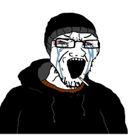 beanie bloodshot_eyes cigarette clothes crying doomer glasses hat hoodie open_mouth smoking soyjak stretched_mouth stubble variant:soyak // 894x894 // 227.9KB