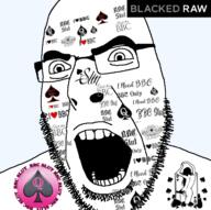bbc glasses hair open_mouth queen_of_spades soyjak stubble tattoo text variant:cobson // 722x720 // 283.7KB