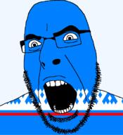 Yamalo-Nenets autonomous_okrug flag flag:yamato_nenets full_head glasses hair looking_to_the_right open_mouth russia soyjak stubble teeth text transparent transparent_background variant:cobson // 721x789 // 30.0KB