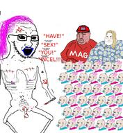 anger_mark arm baby blood confederate glasses hair hand holding_knife holding_object knife leg maga makeup nordic_chad open_mouth penis soyjak stubble subvariant:trad_wife text tranny variant:soyak variant:wojak wojak // 2000x2174 // 410.2KB