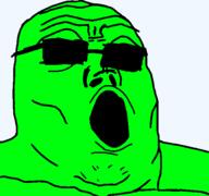 glasses green_skin open_mouth soyjak sunglasses the_sopranos transparent_background variant:tony_soprano_soyjak // 600x564 // 20.5KB