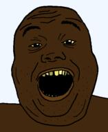 black_skin open_mouth soyjak stubble variant:alicia yellow_sclera yellow_teeth // 418x511 // 23.7KB