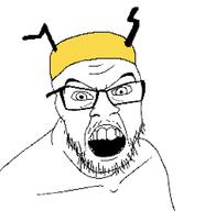 adrian angry antenna bug clothes glasses hat mustache open_mouth soyjak stubble variant:feraljak // 1200x1240 // 216.1KB