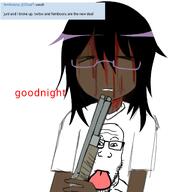 black_skin comment drawfag eyes_closed fembooru_(attentionwhore) fembooru_(user) glasses low_effort meta:tagme retarded_nigger_award variant:markiplier_soyjak // 1280x1280 // 454.6KB