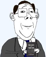 book brown_hair christianity clothes ear glasses hair holding_book holding_object martin_luther necktie on_jews_and_their_lies protestant smile suit variant:protestantjak // 1471x1803 // 543.3KB